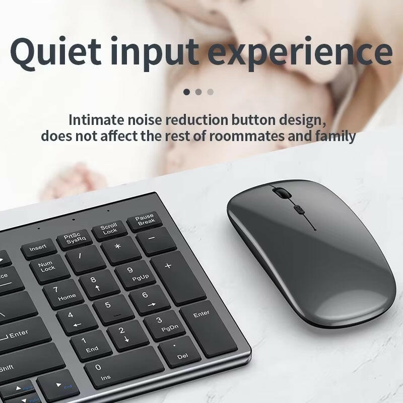 Slim Rechargeable Bluetooth Keyboard and Mouse Set for Laptop Computer 2.4G USB Wireless Keyboard and Mouse Combo.
