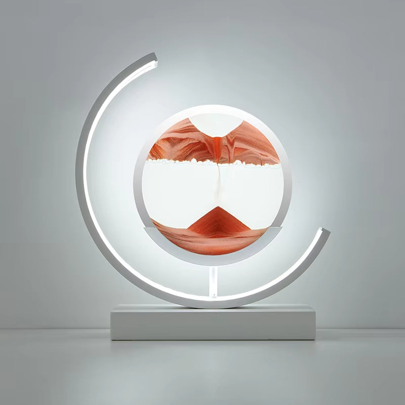 Elegant LED Quicksand Art Hourglass Lamp with Remote Control and 360° Rotation for Home and Bedroom Decoration.