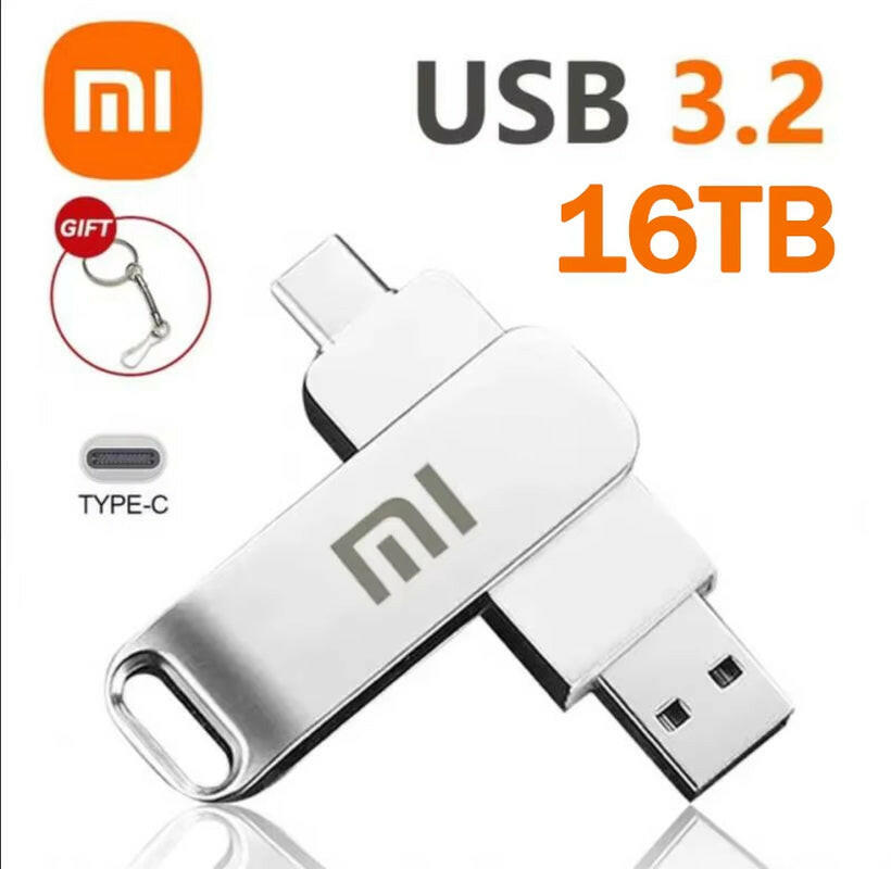 Xiaomi 16TB USB 3.2 High-Speed Metal Flash Drive - Waterproof Type-C SSD Pen Drive.