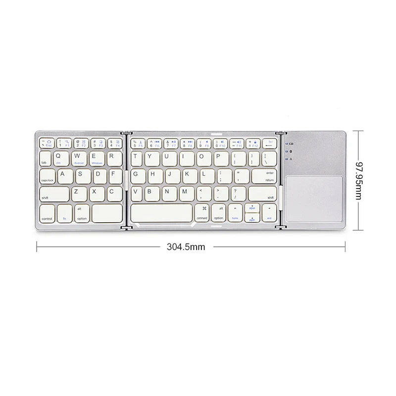 Bluetooth Wireless Folding Keyboard with Touchpad for Windows, Android, iOS, and Mobile Devices - Multi-Function Mini Keyboard.