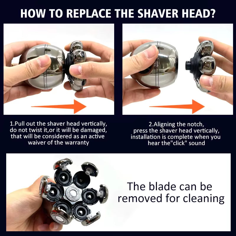 5-in-1 Electric Head Shaver for Men - Advanced 7D Floating Cutter, IPX5 Waterproof, USB Wireless Charging, and Multi-Grooming Kit.