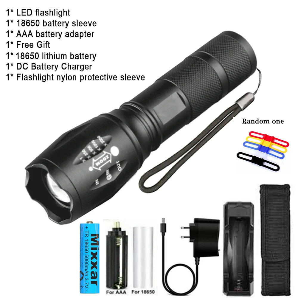 ZK30 Portable Powerful LED Lamp T6 Flashlight Linterna Torch Uses 18650 Chargeable Battery Outdoor Camping Tactics Flash Light.