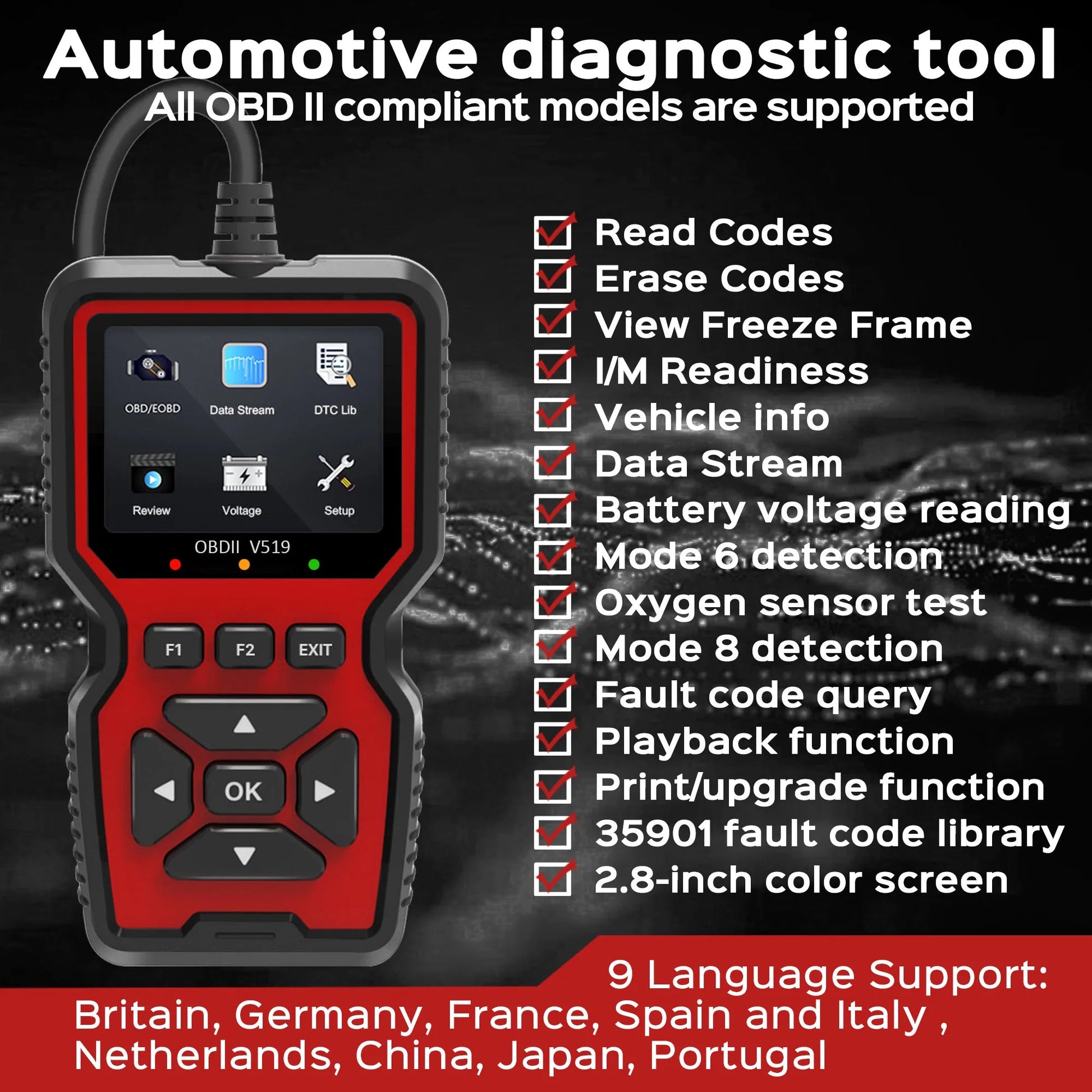 Professional OBD2 Scanner with Live Data for Comprehensive Vehicle Diagnostics and Check Engine Light Analysis