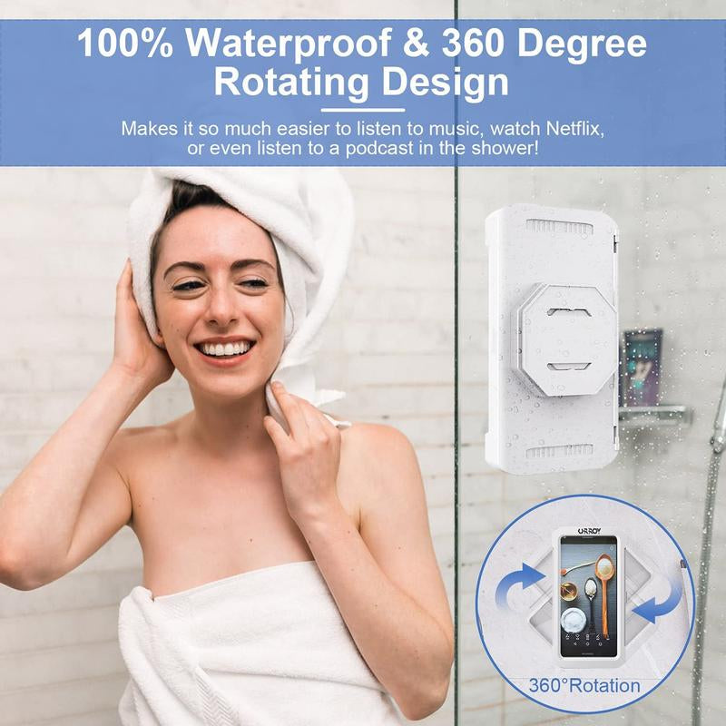 Waterproof Shower Phone Holder with 360° Rotation, Anti-Fog High Sensitivity Case for Bathroom and Kitchen, Compatible with 4" - 7" Mobile Devices